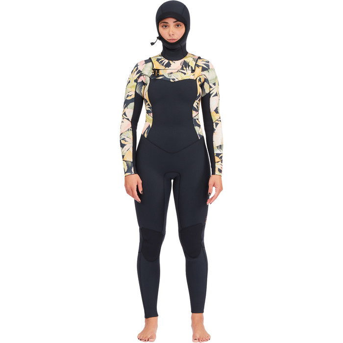 2022 Billabong Womens Salty Dayz 4/3mm Chest Zip Hooded Wetsuit F44F11 - Jungle night